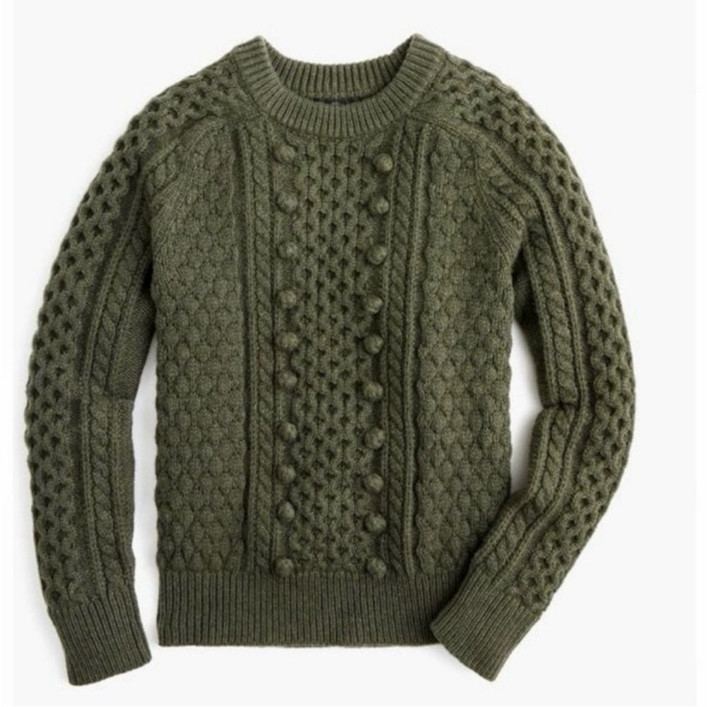 J.Crew Popcorn Fisherman Cable Sweater Forest Green